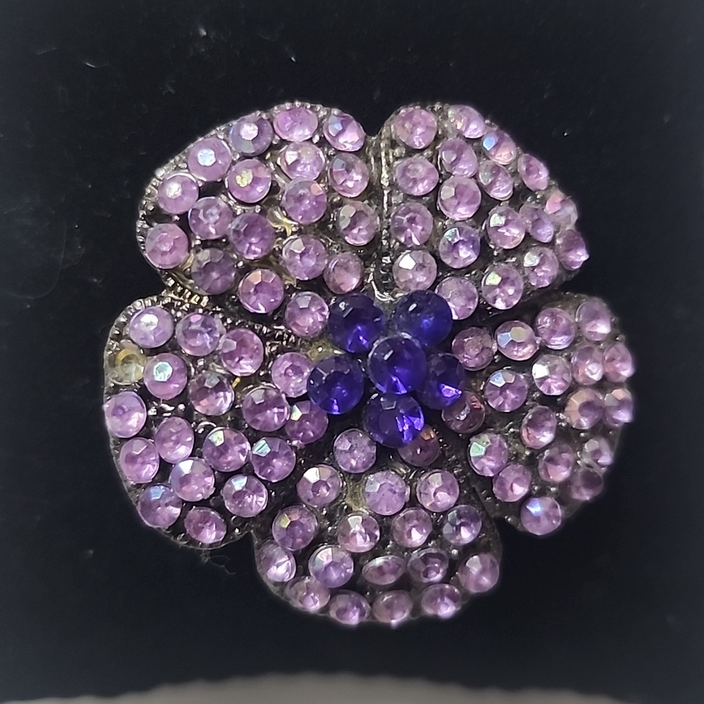 Beautiful Purple Rhinestone Flower Brooch Lapel Pin
